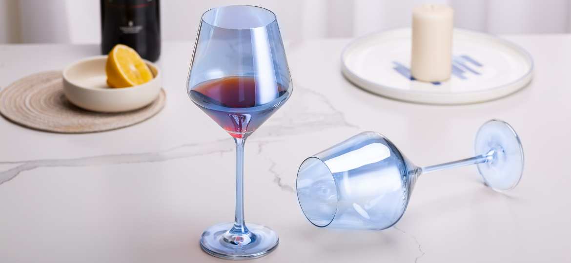 Blue crystal wine glass